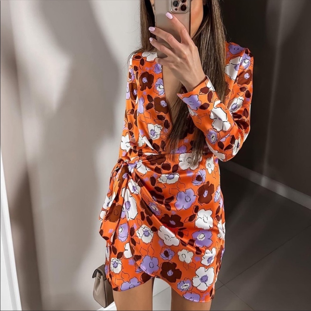 *ZARA NEW long sleeve print mini dress